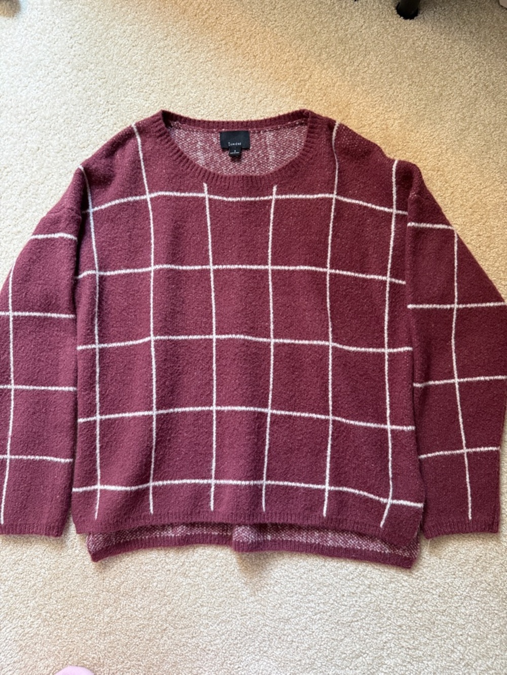 Dry Goods Women's Burgundy Windowpane Crewneck Sweater